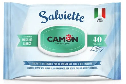 CAMON SALVIETTE PER LA PULIZIA DEL PELO AL PROFUMO DI MUSCHIO BIANCO PER CANI E GATTI