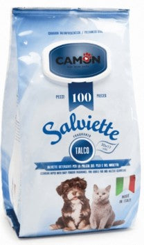 CAMON SALVIETTE PER LA PULIZIA DEL PELO AL PROFUMO DI AMBRA 100PZ PER CANI E GATTI