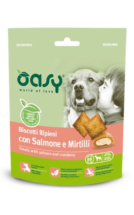 OASI BISCOTTI RIPIENI CON SALMONE E MIRTILLI IN BUSTA G.80