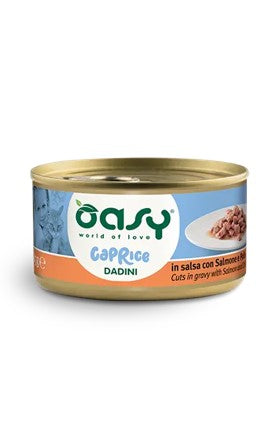 Oasy Wet Cat CAPRICE - Dadini con SALMONE E POLLO Lattina 85 gr (18pz)