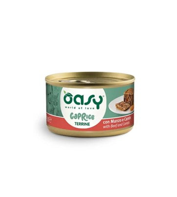 Oasy Wet Cat CAPRICE - Terrina con MANZO E CAROTE Lattina 85 gr (18pz)