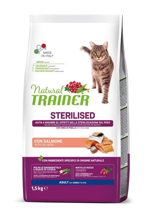 NATURAL TRAINER STERILIZZATO SALMONE 1,5 KG (BUSTINA OMAGGIO)