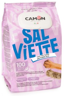 CAMON SALVIETTE PER LA PULIZIA DEL PELO AL PROFUMO DI TALCO 100PZ PER CANI E GATTI