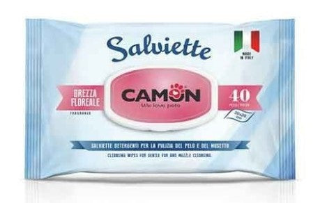 CAMON SALVIETTE PER LA PULIZIA DEL PELO AL PROFUMO DI BREZZA FLOREALE PER CANI E GATTI