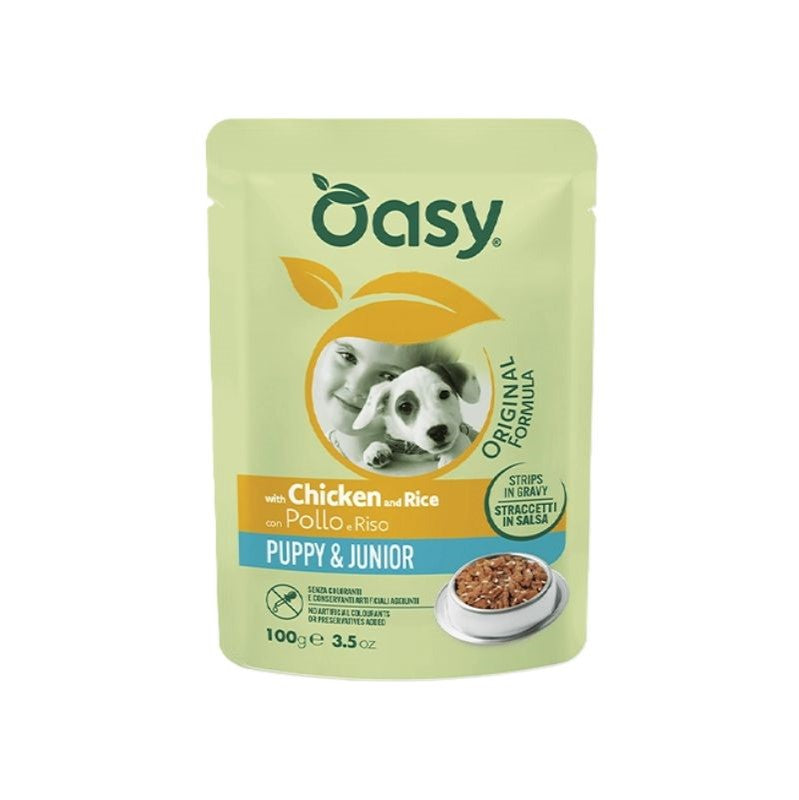 OASY CANE STRACCETTI IN SALSA 100GR PUPPY POLLO E RISO