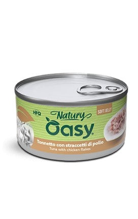 oasy gatto tonnetto con straccetti di pollo in lattina 150g,
