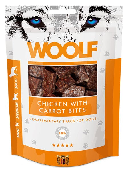 WOOLF QUADRATINI DI POLLO E CAROTA  IN BUSTA  g. 100