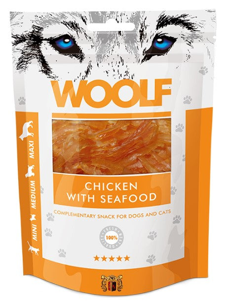 WOOLF SFILACCETTI DI POLLO E FRUTTI DI MARE IN BUSTA  g.100